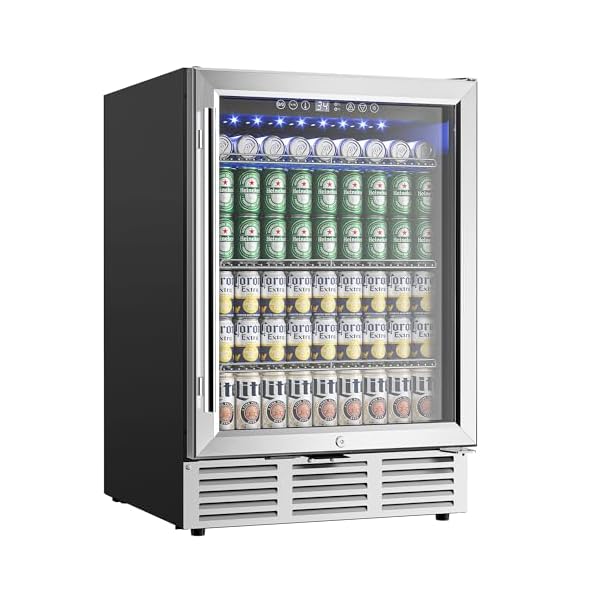 Euhomy 24 inch beverage refrigerator 180 can built in beverage cooler under counter beer fridge with glass door for soda water wine for kitchen bar or office  urban country home decor