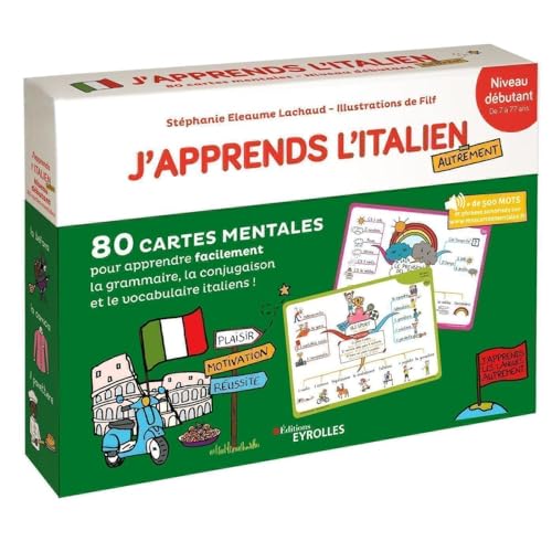 J'apprends l'italien autrement - niveau débutant: 80 cartes mentales pour apprendre facilement la grammaire, la conjugaison et le vocabulaire italiens !