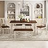 6 piece dining table set with bench includes rectangular dining table 4 chairs bench farmhouse style browncottage white  urban country home decor