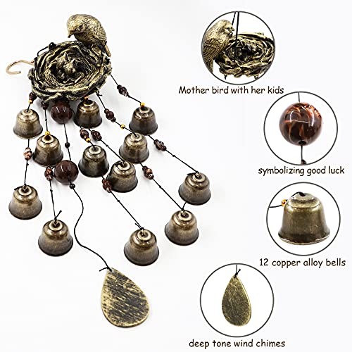 Bird Nest Wind Chimes,Wind Chimes for Outside with 12 Wind Bells for Glory Mothers Love Gift,Bird Bells Chimes Hanging Decoration for Outside Garden Yard Church, Bronze - Image 4