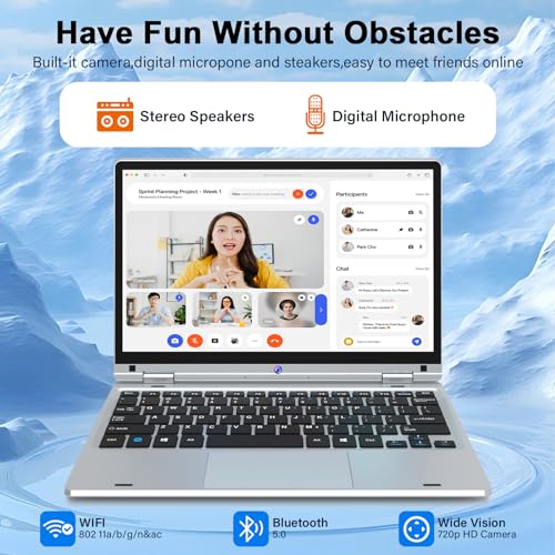 OUZRS Notebook 12 GB RAM 256 GB SSD, Computer Win 11 Pro Celeron 2,8 GHz, Notebook 12 Zoll FHD-Display, 1366 x 800 IPS, 2,4G/5G WiFi, Gaming Laptop Mini HDMI Bluetooth 5.0, PC Laptop mit Maus, Silber – Bild 6