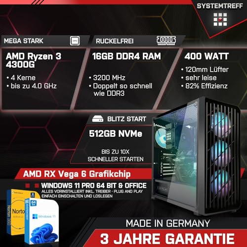 SYSTEMTREFF Basic Gaming PC AMD Ryzen 3 4300G 4x4GHz | AMD RX Vega 6 4K HDMI DX12 | 512GB M.2 NVMe | 16GB DDR4 RAM | WLAN Desktop Computer Rechner für Gamer, Zocker – Bild 3