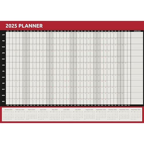 2025 Wall Planner Calendar A1 Size (84cm x 59cm) Full Year to view Calendar Home Office Work Full Year (Red)