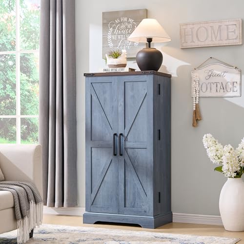 47-Kitchen-Pantry-Farmhouse-Storage-Cabinet-with-Barn-Doors-Organizer-and-Adjustable-Shelves-Rustic-Wood-Cupboard-for-Kitchen-Dining-Room-Bathroom-and-Hallway-Rustic-Blue 47 Kitchen Pantry Farmhouse Storage Cabinet with Barn Doors Organizer and Adjustable Shelves Rustic Wood Cupboard for Kitchen Dining Room Bathroom and Hallway Rustic Blue