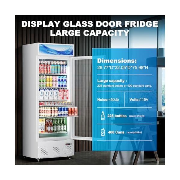   15-Cuft-Commercial-Fridge-Merchandiser-Refrigerator-Glass-Door-Upright-Display-Cooler-with-LED-Light-and-Adjustable-Shelves-for-Restaurant-Grocery-Stores-Home-ETL-and-NSF-ApprovedWhite