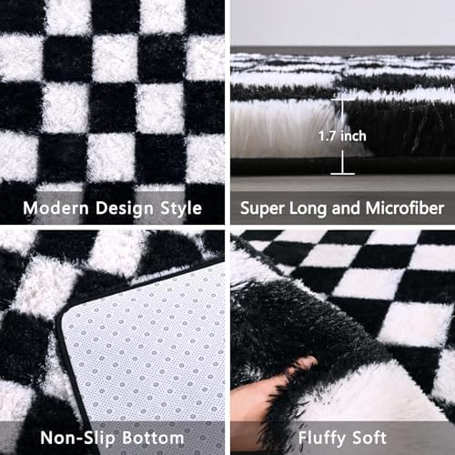 FALARK 4x6 ft Black and White Checkered Area Rug