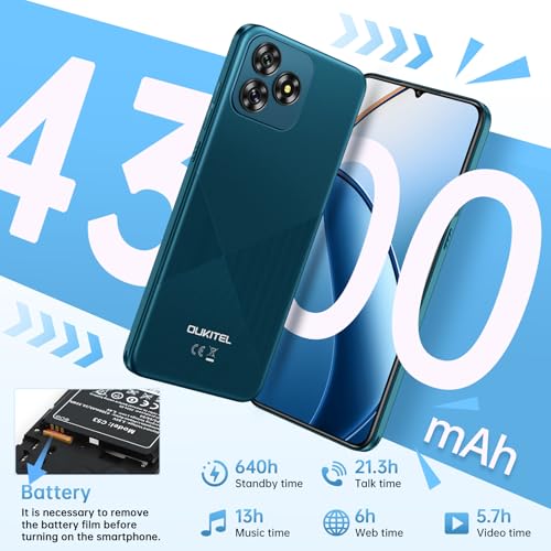 OUKITEL C53 Android 14 Smartphone Ohne Vertrag - 8GB+64GB/1TB erweiterbar Handy Ohne Vertrag, Octa Core 6,6" HD+ Smartphone, 13MP+5MP Kamera 4300mAh, 4G Dual SIM Simlockfreie Handys, Gesicht/GPS, Blau – Bild 6
