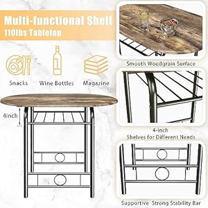 JUMMICO 3-Piece Wooden Round Table & Chair Set, Space Saving Kitchen Breakfast Nook Wood Grain Tabletop with Metal Frame and Built-in Wine Rack for Kitchen, Dining Room (Walnut/Black) JUMMICO 3 Piece Wooden Round Table Chair Set Space Saving Kitchen Breakfast Nook Wood Grain Tabletop with Metal Frame and Built in Wine Rack for Kitchen Dining Room WalnutBlack