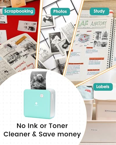 Phomemo Mini Drucker, M02 Pro Tiny Printer 300 DPI Mini Drucker für Smartphone,Taschendrucker Bluetooth Thermodrucker mit 3 Papierrollen, Aufkleberdrucker für Studiennotizen, Fotos, Etiketten – Bild 7