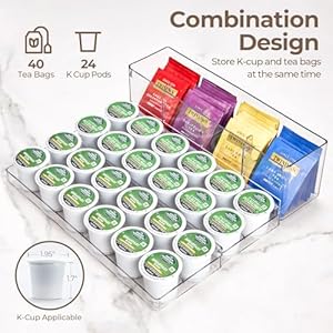 Elechomes Coffee Bar Organizer Station Accessories Tea Bag Organizer and Storage Large Capacity with Removable Dividers for Countertop Farmhouse Kcup Coffee Pod Holder Basket Coffee Lover