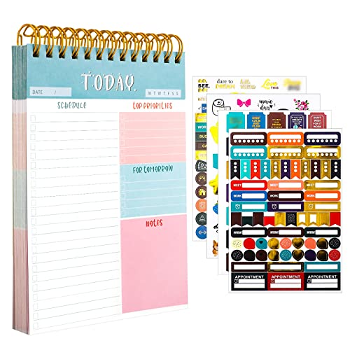 HuaJiao To Do List Notebook, 4.5" x 6.3" Daily Planner Notepad with 4 Sheet Stickers Undated 50 Sheets Tear Off To Do List Pad Checklist for Work and Personal Organize Hourly Schedule