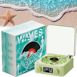 JIALING The Waves Vinyl Player, Waves Vintage Vinyl Record Player Bluetooth Speaker, Waves Retro Vinyl Record Player, Retro Turntable Speaker with 4 Sounds of Nature with RGB Light (Green) - Les Beatles, Paul McCartney, John Lennon, RIngo Starr, George Harrison