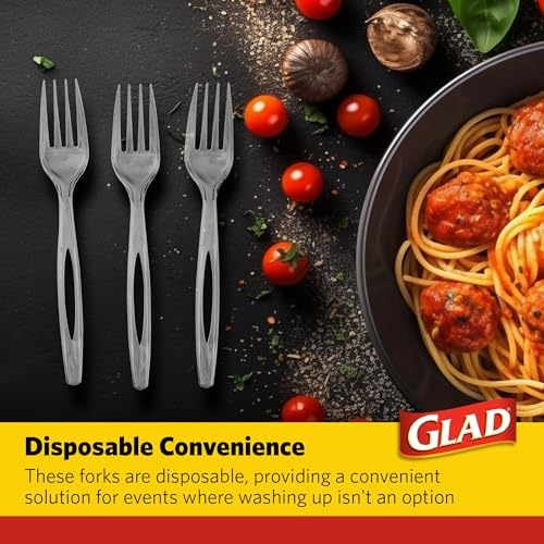Glad Clear Plastic Forks Heavy Duty Disposable Cutlery Set Standard Size Clear Disposable Fork 70-Pack