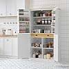 Merax Tall Kitchen Storage Cabinet Pantry Farmhouse Freestanding Large Cupboard with 2 Drawers2 Adjustable Shelves8 Shelf for Dining RoomWhite 713w Door