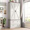 Farmhouse Kitchen Pantry Cabinet 71 Tall Storage Cabinet with 2 Barn Doors 2 Drawers Large Farmhouse Kitchen Cupboard with Adjustable Shelves Dining Room Living Room Antique White