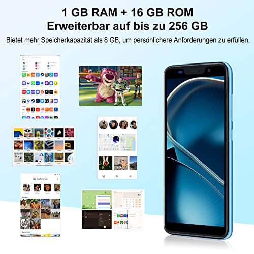 XGODY S21 Smartphone Ohne Vertrag, 5,5 Zoll Günstig Handy 1GB+16GB 64GB Erweiterbar Quad Core Android 9, 3G Dual SIM 2500mAh Akku, 5MP+5MP Kameras, 3 Kartensteckplatz Gesichts-ID GPS Handy(Blau) – Bild 3