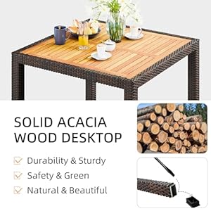   JAMFLY-5-Pieces-Outdoor-Patio-Dining-Set-Wicker-Patio-Furniture-Set-with-Wood-Table-and-4-Chairs-with-Soft-Cushions-for-Yard-Garden-Porch-and-Poolside-Brown