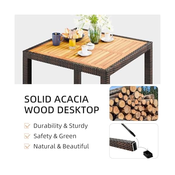   JAMFLY-5-Pieces-Outdoor-Patio-Dining-Set-Wicker-Patio-Furniture-Set-with-Wood-Table-and-4-Chairs-with-Soft-Cushions-for-Yard-Garden-Porch-and-Poolside-Brown
