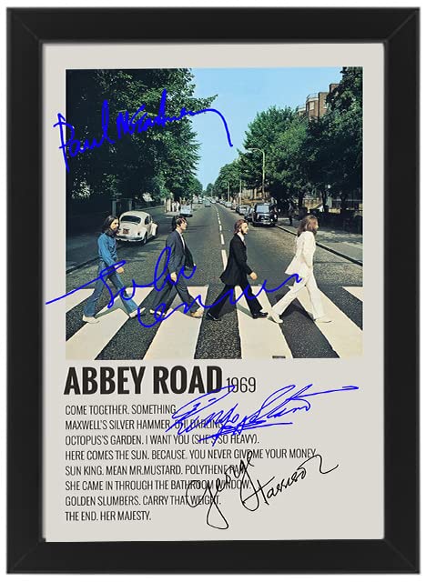 Poster dédicacé de Beatles Abbey Road – Décoration murale – Cadeau pour studio, bureau, maison (sans cadre, A4 (30 x 21 cm) - Les Beatles, Paul McCartney, John Lennon, RIngo Starr, George Harrison Poster dédicacé de Beatles Abbey Road - Décoration murale - Cadeau pour studio, bureau, maison (sans cadre, A4 (30 x 21 cm)