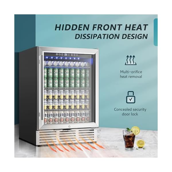 Euhomy 24 inch beverage refrigerator 180 can built in beverage cooler under counter beer fridge with glass door for soda water wine for kitchen bar or office  urban country home decor