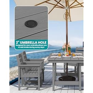 Serwall outdoor hdpe dining table set 7 piece outdoor dining table sets with umbrella hole cut out table and 6 chairs gray  urban country home decor