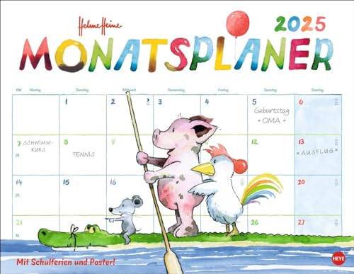 Helme Heine: Monatsplaner 2025: Liebevoll illustrierter Wandkalender von Helme Heine mit den drei Freunden. Termin-Kalender 2025 zum Eintragen. 44 x 34 cm. Querformat. (Helme Heine Kalender Heye)