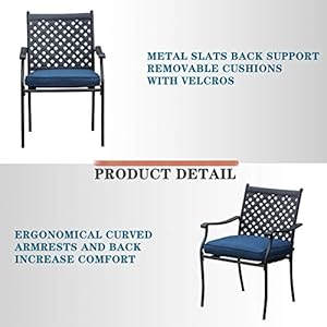 Festival Depot 5 Piece Patio Dining Set Metal Chairs with Seat Cushions and Round Iron Table with Umbrella Hole All Weather Outdoor Furniture for Bistro Deck Garden (Blue) Festival Depot 5 Piece Patio Dining Set Metal Chairs with Seat Cushions and Round Iron Table with Umbrella Hole All Weather Outdoor Furniture for Bistro Deck Garden Blue