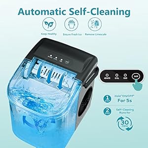 EUHOMY Countertop Ice Maker Machine with Handle 26lbs Per Day 9 Ice Cubes Ready in 6 Mins Auto Cleaning Portable Ice Maker with Basket and Scoop for HomeKitchenCampingRV Silver