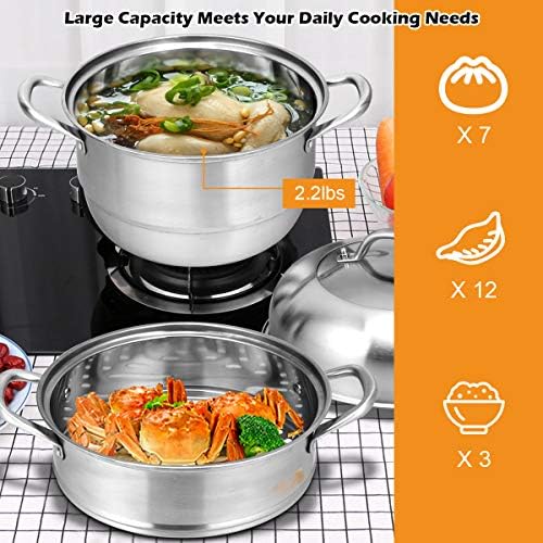 Stainless Steel 4-Tier Steam pot with Tempered Glass Lid and Handles