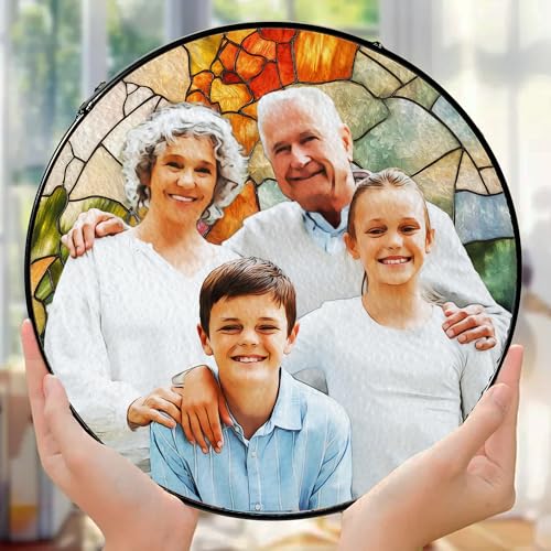 LOVELYPOD Personalized Grandma Stained Glass Sun Catcher, Photo Family Portrait Faux Window Hanging Ornament, Custom Photo Gift, Grandma Gifts, for Mom, Christmas Ornament - Image 6