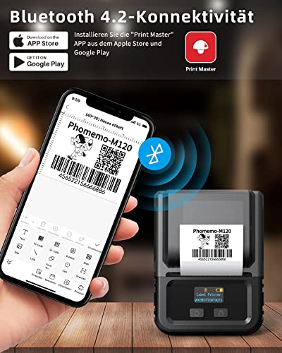 Phomemo M120 Etikettendrucker mit 3 Rollen Etikettenpapier, Bluetooth Thermo Beschriftungsgerät,Tragbare Monochrom Etikettiergerät für kleine Unternehmen, Heimetiketten, for iOS & Android – Bild 4