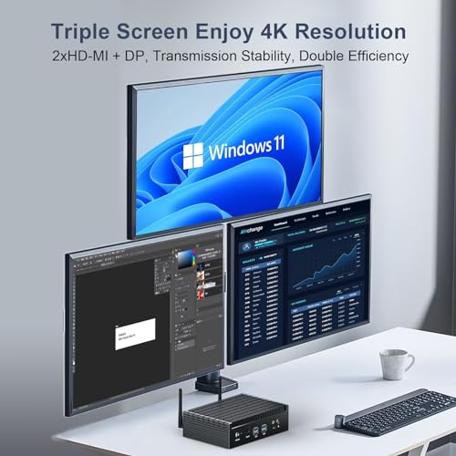 Fanless Mini PC 12th Gen Core i7 1255U, WIN11 pro mini Desktop Pc, Dual 2.5Gbe LAN Kleiner pc, Dual HD, Display Port, USB-C, WiFi6, BT5.2, 32GB RAM 500GB NVME SSD, Business pc lüfterlos – Bild 7