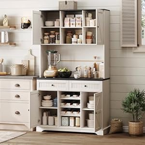 71" Kitchen Pantry Cabinet with 2 Drawers & 3 Wine Racks, Farmhouse Storage Cabinet with Adjustable Shelves, Kitchen Hutch Cabinet with Microwave Stand for Dining Room, Living Room, Off White 71 Kitchen Pantry Cabinet with 2 Drawers 3 Wine Racks Farmhouse Storage Cabinet with Adjustable Shelves Kitchen Hutch Cabinet with Microwave Stand for Dining Room Living Room Off White