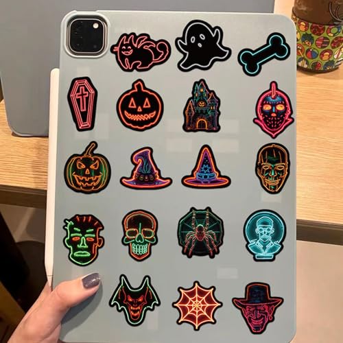 Halloween-Aufkleber, Halloween-Neonaufkleber, 50 x gruselige Aufkleber für Wasserflaschen | Halloween-Aufkleber, wasserdichte Halloween-Aufkleber, Deko-Aufkleber – Bild 8