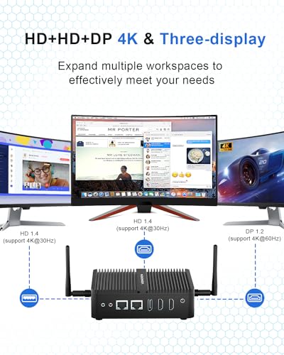 Lüfterloses Mini Computer Desktop PC der 12. Gen, Celeron J6412, Büro-PC W 11 pro, 16GB D4 RAM 256GB SSD, 2x HD, DP, 4K Output, Dual Lan, 2x RS232 COM, USB, Dual Band Wifi, BT4.2, Kleines Gehäuse – Bild 5