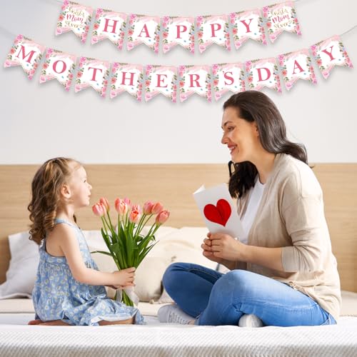 Happy Mothers Day Banner - Pink Mother's Day Decorations Banners, 2025 Best Mom Ever Sign Bunting Banner Garland for Mothers Days Home, Office, Fireplace, Wall Party Decor Supplies Favors Props - Image 3