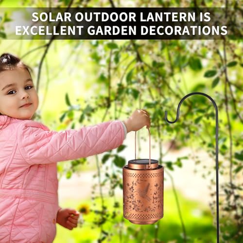 Hummingbird Solar Lanterns Garden Decor Birthday Gifts for Women Mon Grandma Metal Hanging Solar Lights Waterproof Outdoor Decoration for Outside LED Lanterns for Yard Patio Lawn Pathway Landscape - Image 7