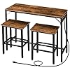 HOOBRO Bar Table and Chairs Set 472 Dining Table Set with Power Outlet 3 Piece Pub Table Set Kitchen Bar Height Table with Stools of 2 Space Saving for Living Room Rustic Brown BF46UBT01