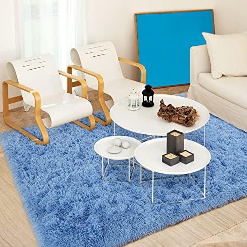 Keeko Fluffy Blue Area Rug 4x53 for Bedroom Kids Room 1