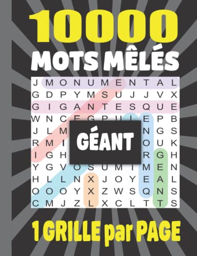 10000 mots mêlés géant: Adultes | Grand Format Difficiles| 1 Seule Très Grande Grille par page | Avec Solutions Grand Format A4. Idée Cadeau. Fabriqué en France.