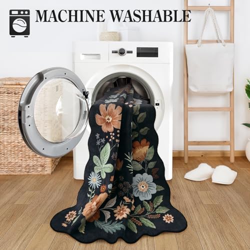 Lahome Floral Washable Entryway Rug 2x3 Non-Slip