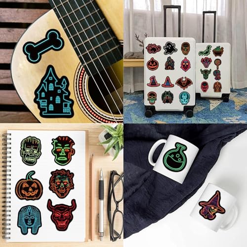 Halloween-Aufkleber, Halloween-Neonaufkleber, 50 x gruselige Aufkleber für Wasserflaschen | Halloween-Aufkleber, wasserdichte Halloween-Aufkleber, Deko-Aufkleber – Bild 6