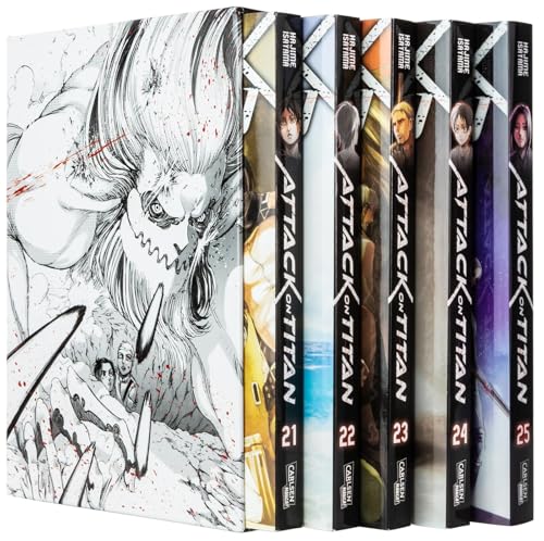Attack on Titan, Bände 21-25 im Sammelschuber mit Extra: Fantasy-Action-Manga ab 16 Jahren über den Kampf gegen menschenfressende Titanen