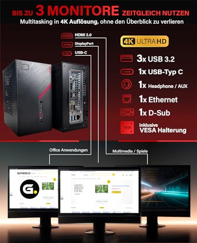 Greed® Nano Pro - High End Mini PC mit AMD Ryzen 7 5700G - Silent Multimedia Computer + Micro Desktop Rechner für Büro & Office mit 4,6 GHZ - 32GB DDR4 RAM - 1TB SSD - USB 3.2 - WLAN + Win 11 Pro – Bild 4