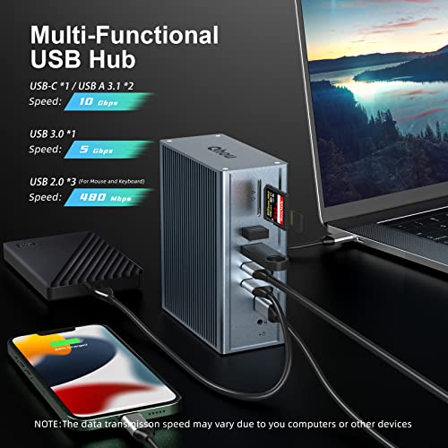 Qhou Dockingstation USB C, 16 in 1 Docking Station USB C, dreifach HDMI, Ethernet, 3,5 mm Audio, 2 USB A und USB C 10 Gbit/s, für Mac Pro/Air und Thunderbolt 3 Laptops – Bild 7