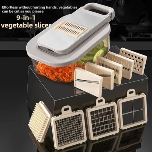 9-in-1 Mandoline Slicer with 8 Blades 2Pcs Garlic Tools Manual Food Chopper