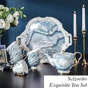 China Bone Porcelain Coffee Tea Set, Excellent Porcelain Tea Set, Retro Floral Tea Gift Set, Suitable as A Gift for Mother'S Day, Birthday, Christmas, and Gatherings (Sea Mist Blue) China Bone Porcelain Coffee Tea Set Excellent Porcelain Tea Set Retro Floral Tea Gift Set Suitable as A Gift for MotherS Day Birthday Christmas and Gatherings Sea Mist Blue