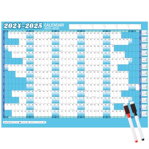 JOFONY Wall Planner 2024-2025 Yearly Calendar JULY 2024 - JULY 2025 Wall Calendar Blue Yearly Planner With Stickers A1 Large (85cm X 62cm)