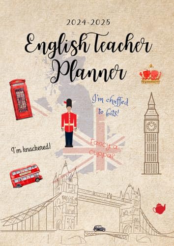 English Teacher Planner: Planning annuel, agenda semaine sur 2 pages, calendrier et vacances scolaires, 20 double pages pour les notes - Format A4
