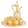 Turkish Coffee Pot Set Metal Turkish Tea Set with 6 Luxury Coffee Cups and Craft Tea Tray Teapot Set Home Art Crafts for Tea Coffee Tea Table Decor Wedding GiftGold Silver